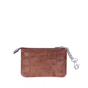 LouLou Essentiels Vintage Croco Silver Sleuteltasje Cognac