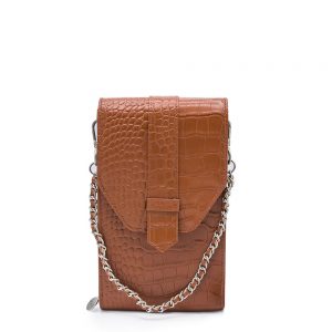 MOSZ Phonebag Schoudertas Croco Cognac