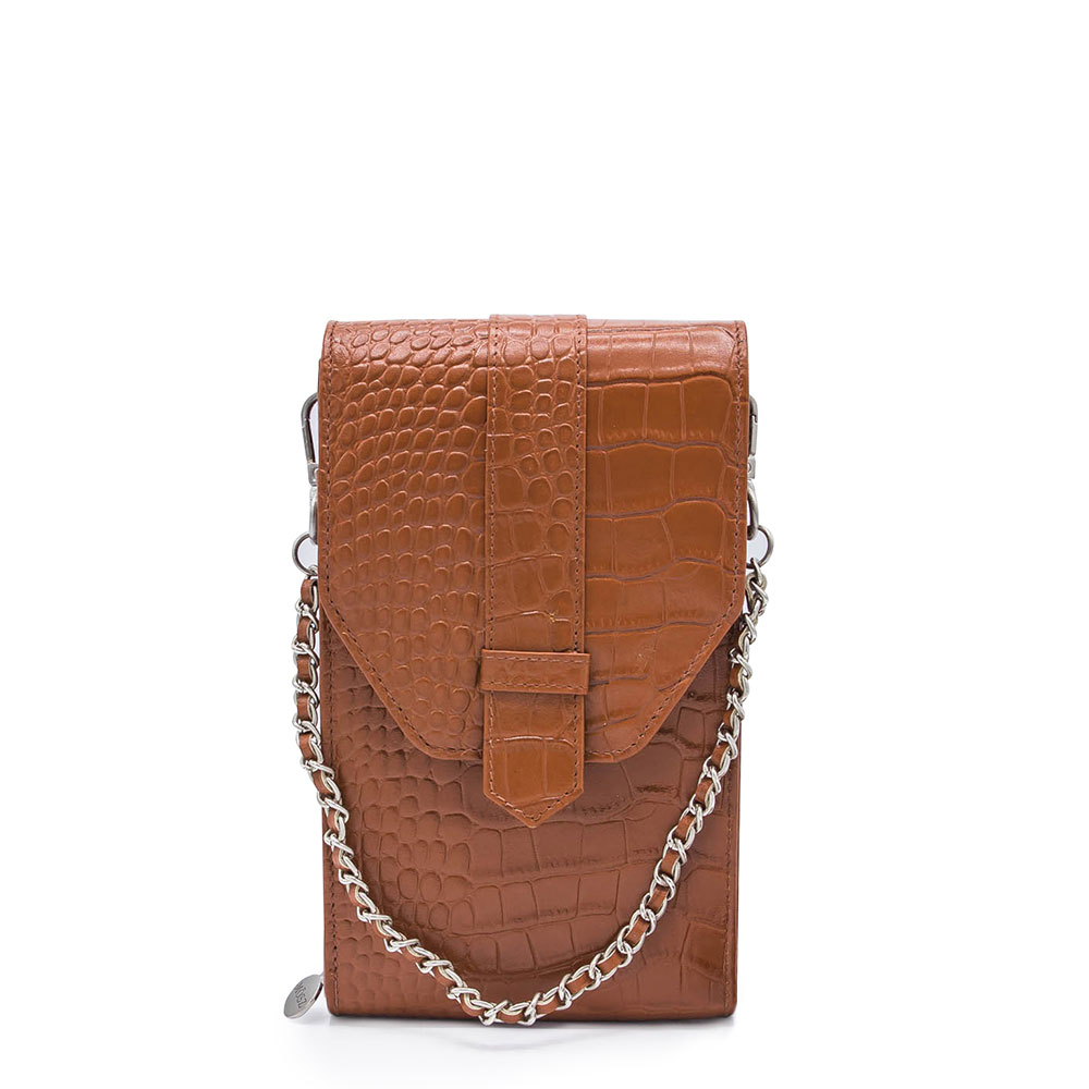 MOSZ Phonebag Schoudertas Croco Cognac MOSZ Phonebag Schoudertas Croco Cognac