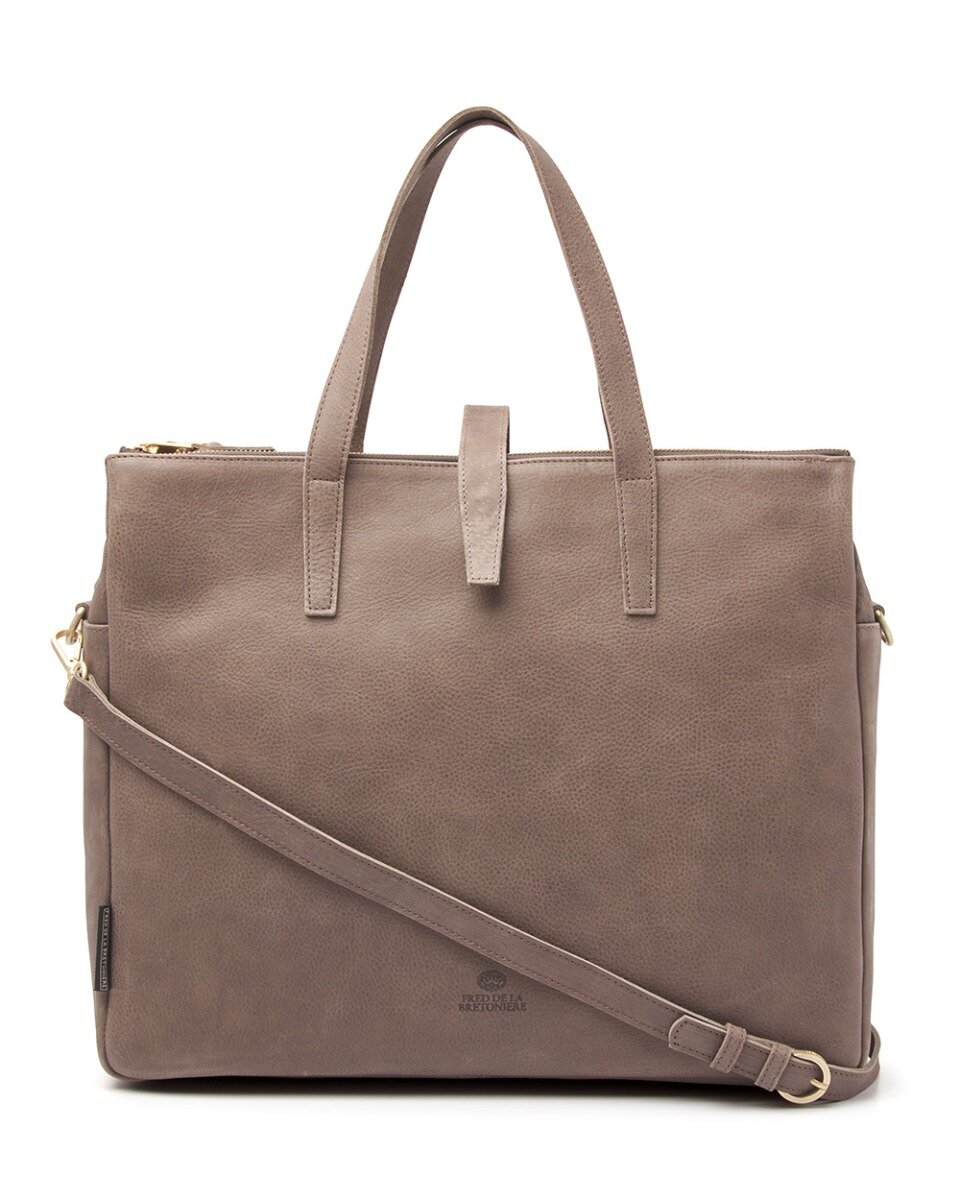 Fred de la Bretoniere Handtas structuurleer taupe Fred de la Bretoniere Handtas structuurleer taupe