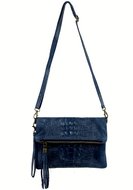 Blauwe leren croco clutch Selena