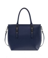 Blauwe leren schoudertas shopper Fabiola