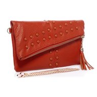 oranje leren clutch Nivia
