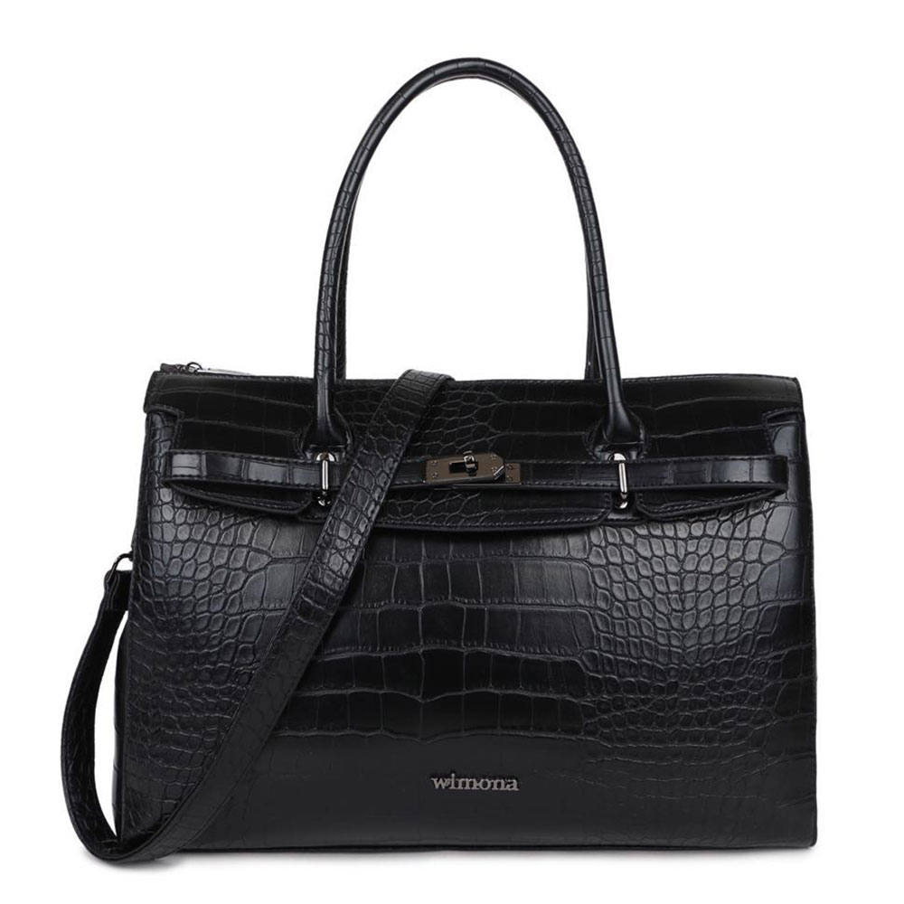 Wimona Sofia Schoudertas Croco Zwart Wimona Sofia Schoudertas Croco Zwart