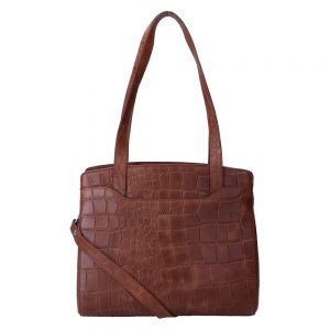 LouLou Essentiels Vintage Croco Silver Schoudertas Cognac