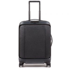 Piquadro PQ-BIZ USB Cabin Expandable Spinner 55 Leather Front Pocket Black