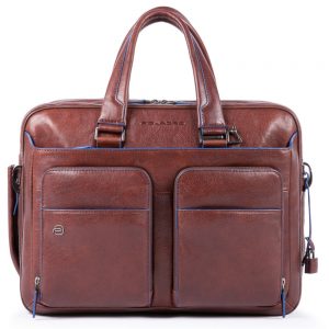 Piquadro Blue Square S Matte Expandable Computer 15" Briefcase Dark Brown