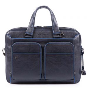 Piquadro Blue Square S Matte Portfolio Computer Briefcase with iPad Blue