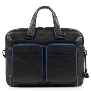 Piquadro Blue Square S Matte Portfolio Computer Briefcase with iPad Black