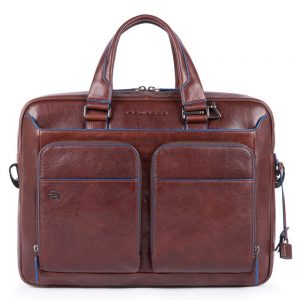 Piquadro Blue Square S Matte Portfolio Computer Briefcase with iPad Dark Brown