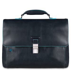 Piquadro Blue Square Expandable Computer Portfolio Briefcase 15" Night Blue