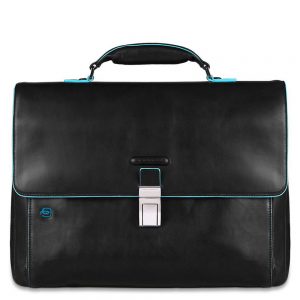 Piquadro Blue Square Expandable Computer Portfolio Briefcase 15" Black