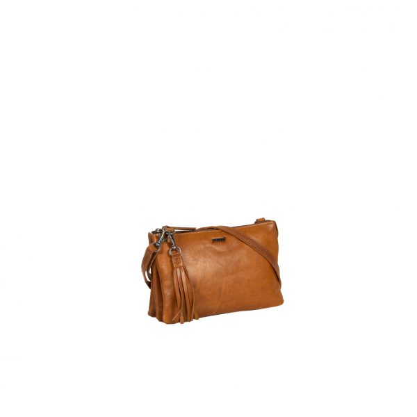 Justified Bags Justified Bags® Nynke 3 Compartimenten 1 Top Zip Schoudertas Cognac