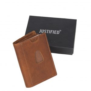 Justified Bags Leather Nappa 12 Card Holder Cognac Coins Pocket Inside + Box