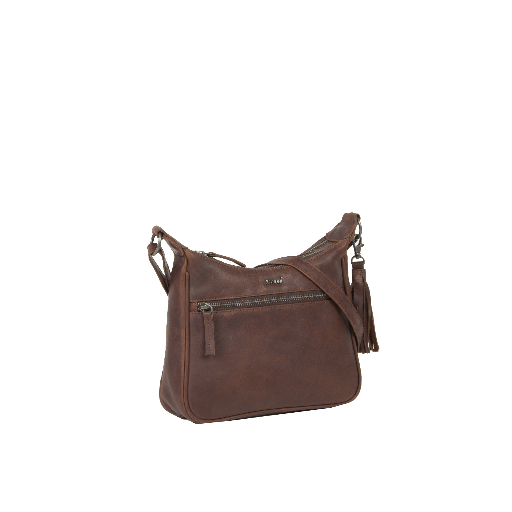 Justified Bags Justified Bags® Nynke Double Top Zip Schoudertas Bruin Justified Bags Justified Bags® Nynke Double Top Zip Schoudertas Bruin