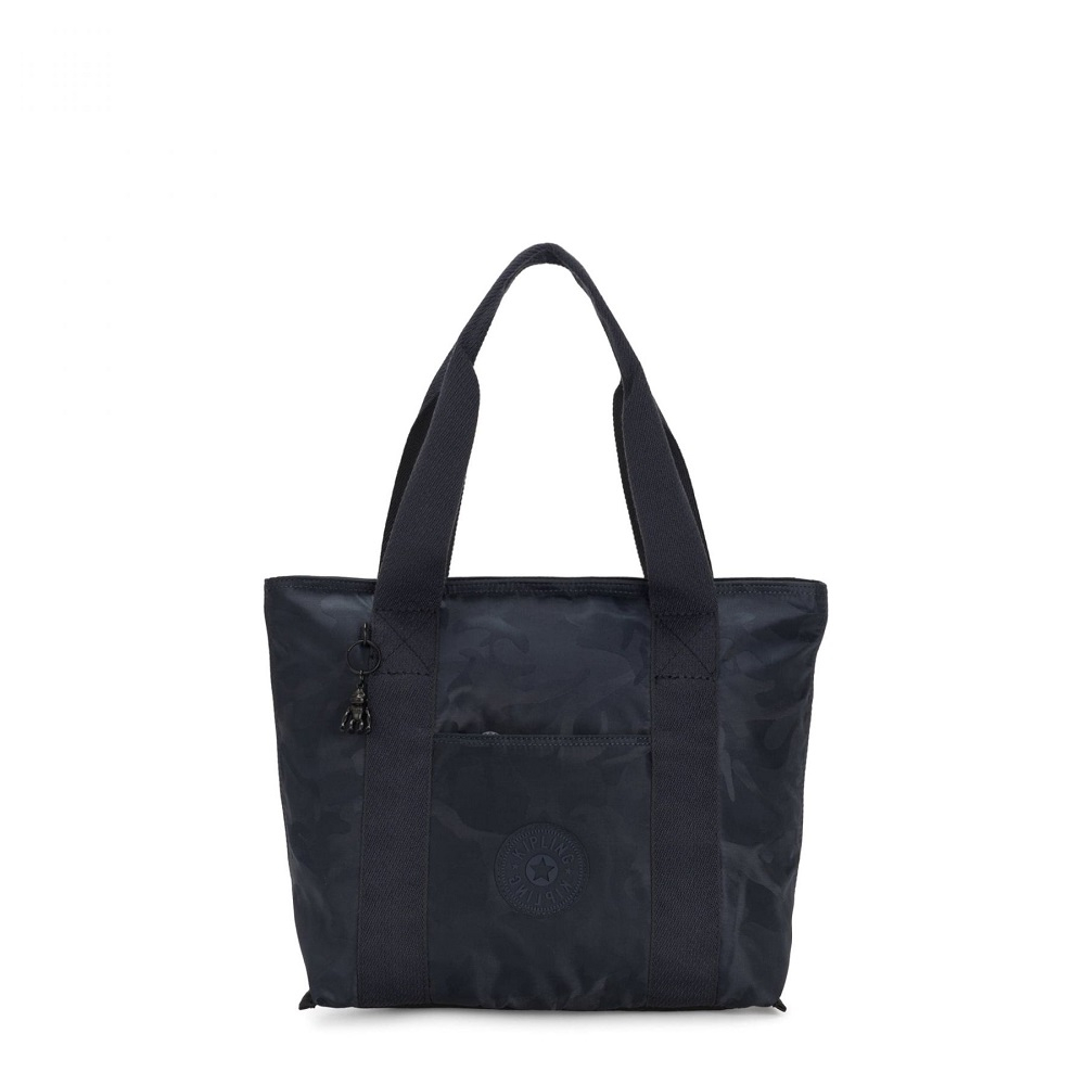 Kipling Era S Shopper Satin Camo Blue Kipling Era S Shopper Satin Camo Blue
