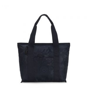 Kipling Era Medium Shopper Tote Satin Camo Blue
