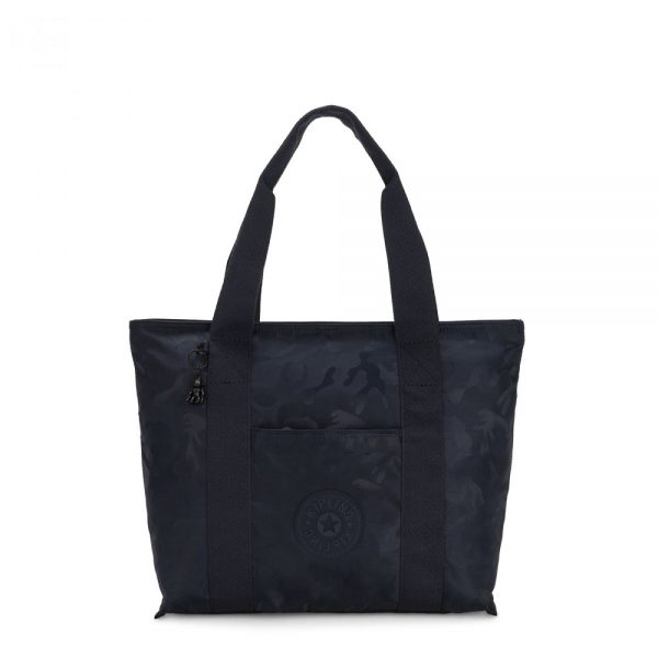 Kipling Era Medium Shopper Tote Satin Camo Blue
