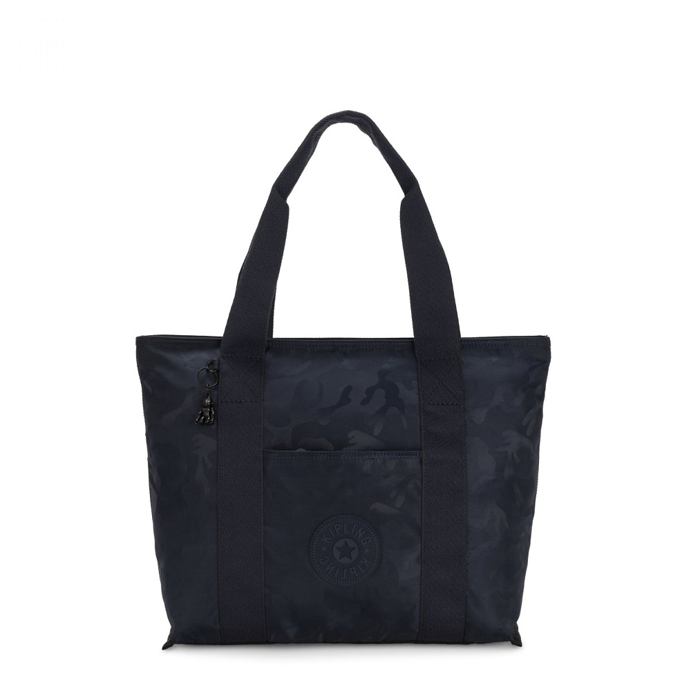 Kipling Era Medium Shopper Tote Satin Camo Blue Kipling Era Medium Shopper Tote Satin Camo Blue