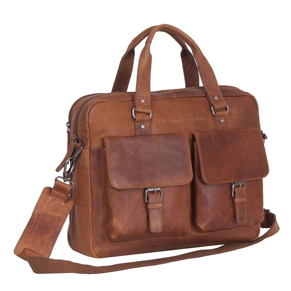 Chesterfield Dylan Laptop Schoudertas 17" Cognac Chesterfield Dylan Laptop Schoudertas 17" Cognac