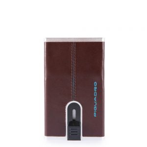 Piquadro Blue Square Compact Wallet For Banknotes And Creditcards Mahogany