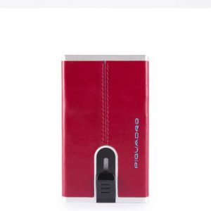 Piquadro Blue Square Compact Wallet For Banknotes And Creditcards Red