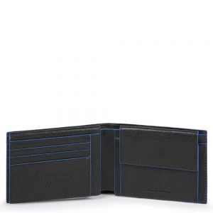 Piquadro Blue Square S Matte Men's Wallet With Flip Up/Coin Pocket Black