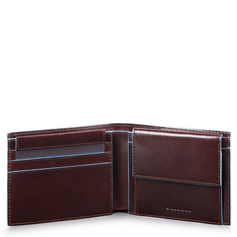 Piquadro Blue Square Men's Wallet With Coin Case Mahogany Piquadro Blue Square Men's Wallet With Coin Case Mahogany