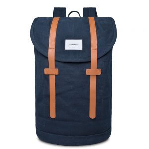 Sandqvist Stig Large Backpack Navy Blue/Cognac